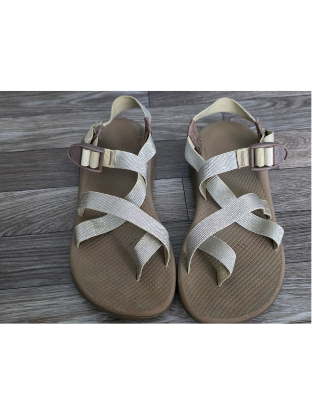 Chaco Z/Cloud sandals featuring a metallic gold strap color. Womens size 10 - Picture 3 of 6